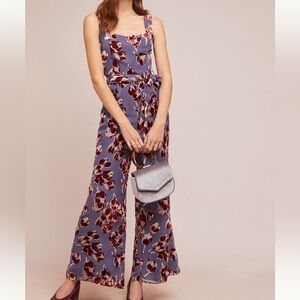 Anthropologie Blue and Red Floral Jumpsuit